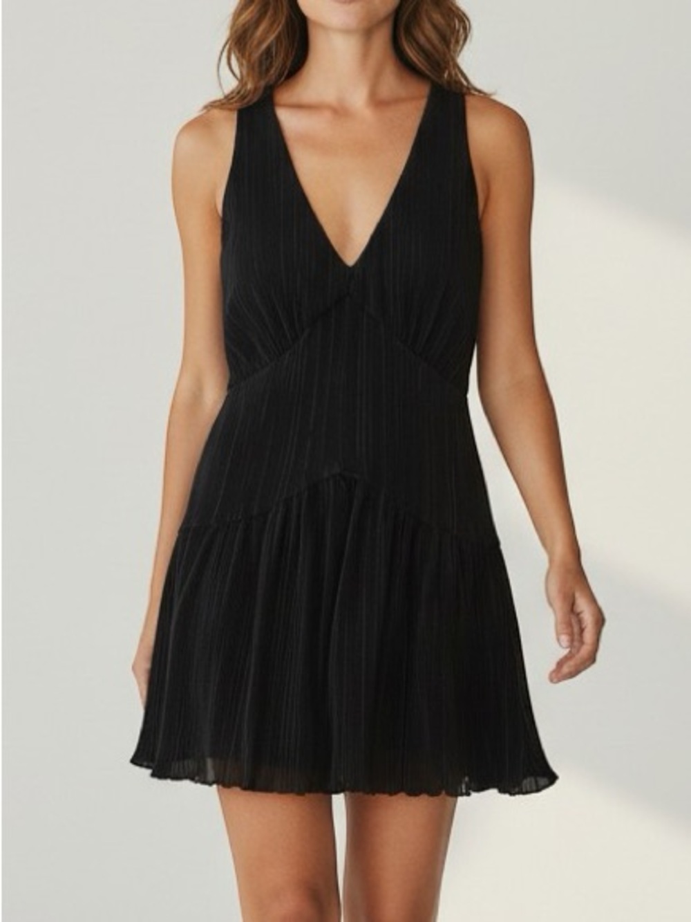 Ciebon Maja Halter Mini Dress Accordion Pleat Cocktail Little Black Dress S